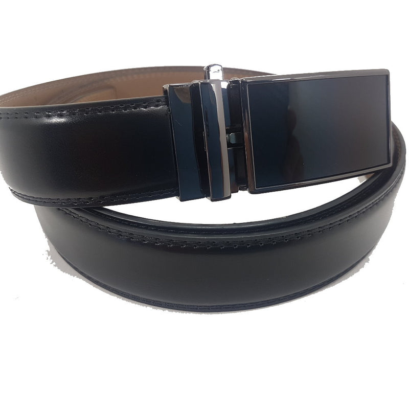 OSKA Men’s Belt Genuine Leather Automatic Buckle Carbon Fibre Black Chrome