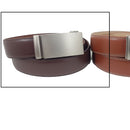 OSKA Men’s Belt Genuine Leather Automatic Buckle Matt Silver - Deep Brown