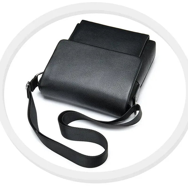 OSKA Men's Shoulder Postman Top Genuine Leather Bag - Black
