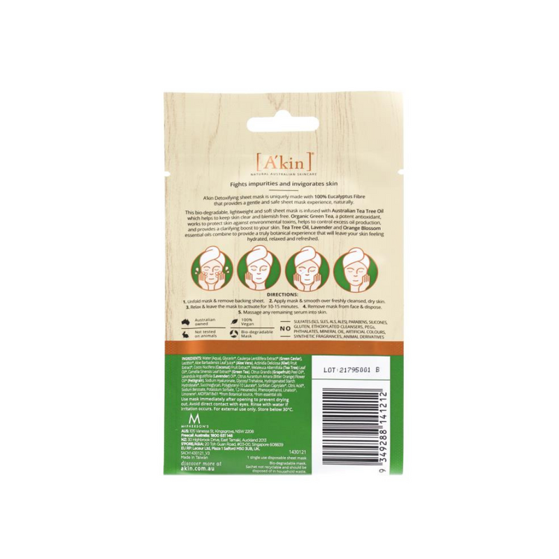 Akin Face Sheet Mask Detoxifying Australian Tea Tree Oil 20ml