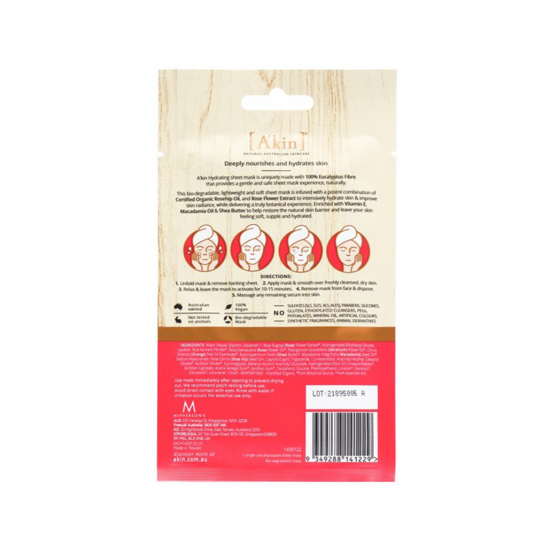 Akin Face Sheet Mask Hydrating Macadamia Oil & Rosehip Oil 20ml