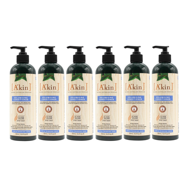 6x Akin Volumising Conditioner Amaranth, Rice Amino Acid, Australian Jojoba and Coconut Oils 500ml