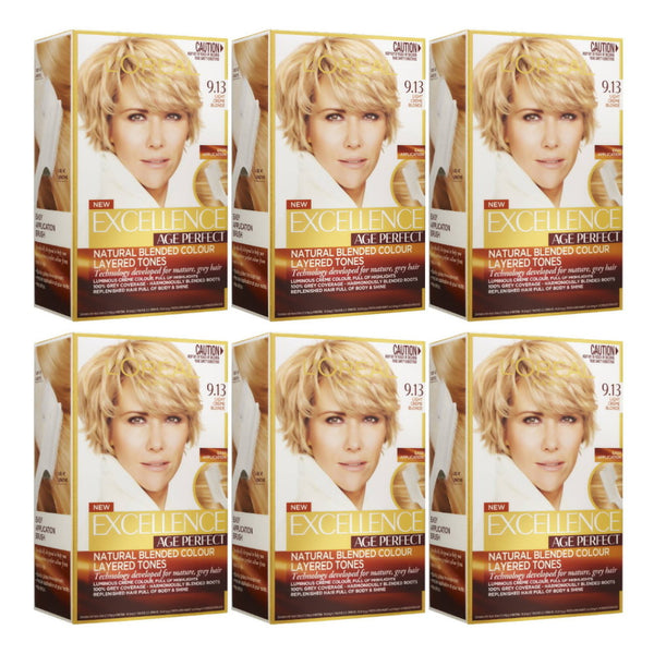 6 x LOreal Age Perfect Hair Colour 9.13 Light Crème Blonde