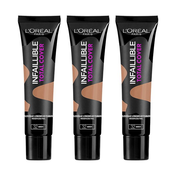 3x LOreal Infallible Total Cover Full Coverage Longwear Foundation 35g 32 Amber
