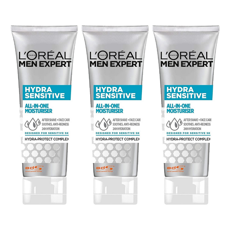 3x LOreal Men Expert Hydra Sensitive All In One Moisturiser for Sensitive Skin 75mL
