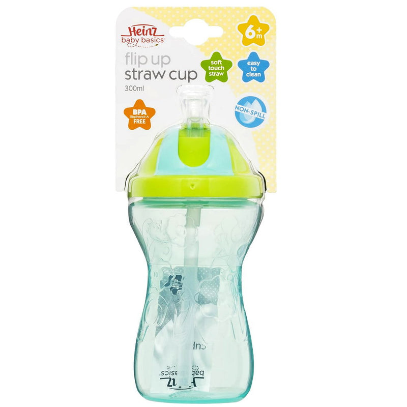 Heinz Baby Basics Flip Up Straw Cup Blue 6m+ 300mL - Baby Bottles
