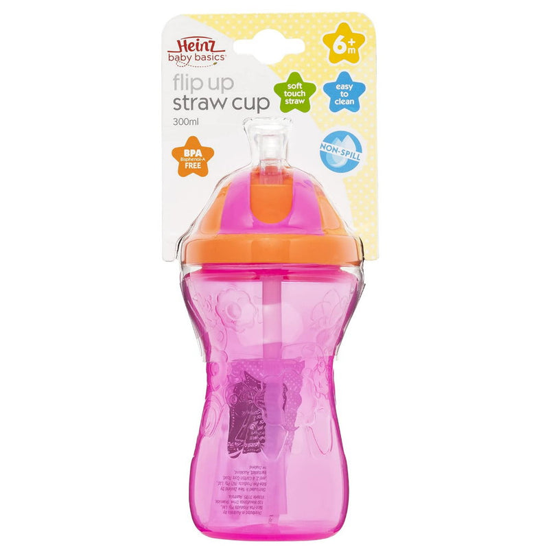 3pk Heinz Baby Basics Flip Up Straw Cup 300mL Blue Pink Purple - Baby Bottles