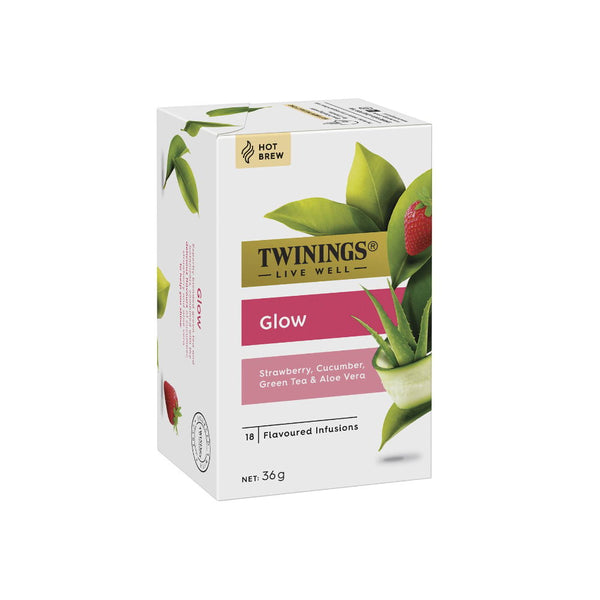 Twinings Live Well Glow Biotin Teabags Strawberry Cucumber Green Tea 36g 18 Bags - EXP 21/06/2024