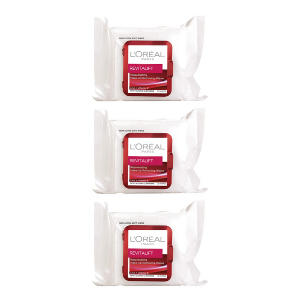 3x LOreal Revitalift Makeup Removing Wipes 25 wipes