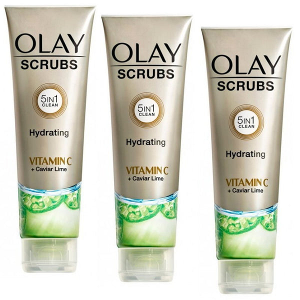 Buy Online 3 x Olay Scrubs 5 in 1 Cleansers Hydrating Vitamin C Caviar Lime 125mL - Makeup Warehouse Australia 