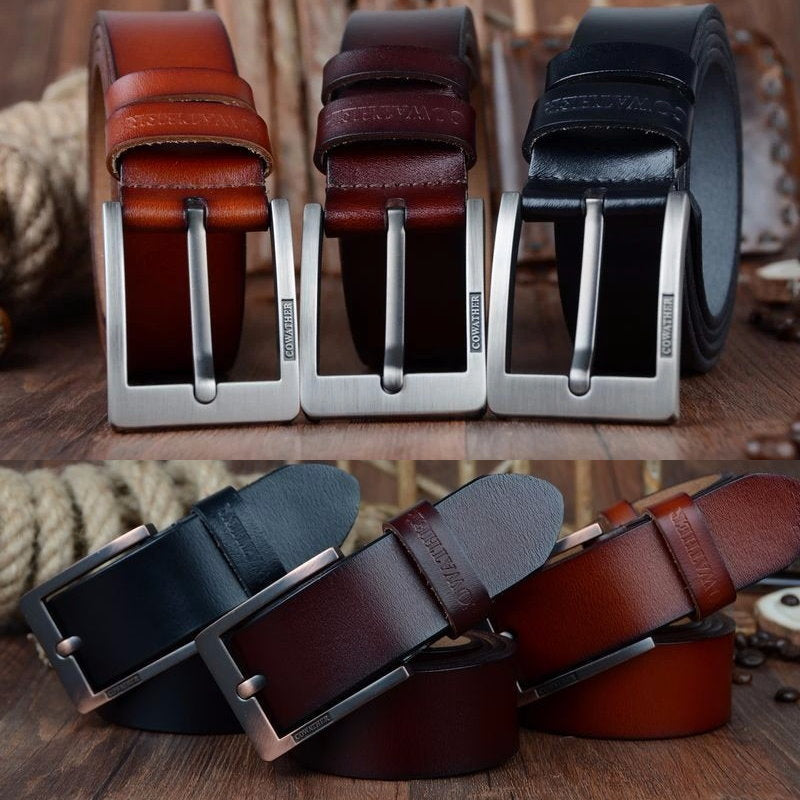 OSKA Men’s Belt High Quality Genuine Cow Leather Belt Buckle Black - Gift Box