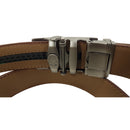 OSKA Men’s Belt Genuine Leather Automatic Buckle Matt Silver - Deep Tan Brown