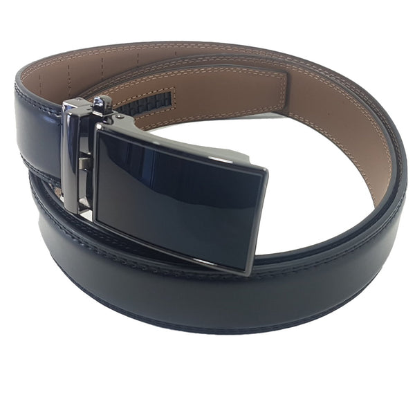 OSKA Men’s Belt Genuine Leather Automatic Buckle Carbon Fibre Black Chrome