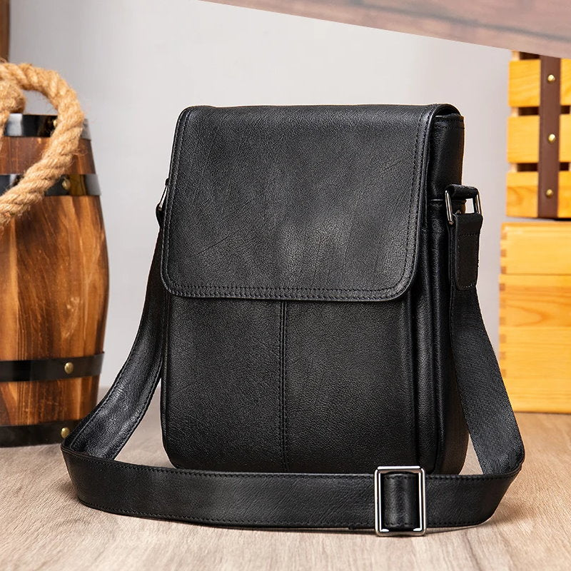 OSKA Men's Luxury Genuine Leather Shoulder Satchel Bag - Black