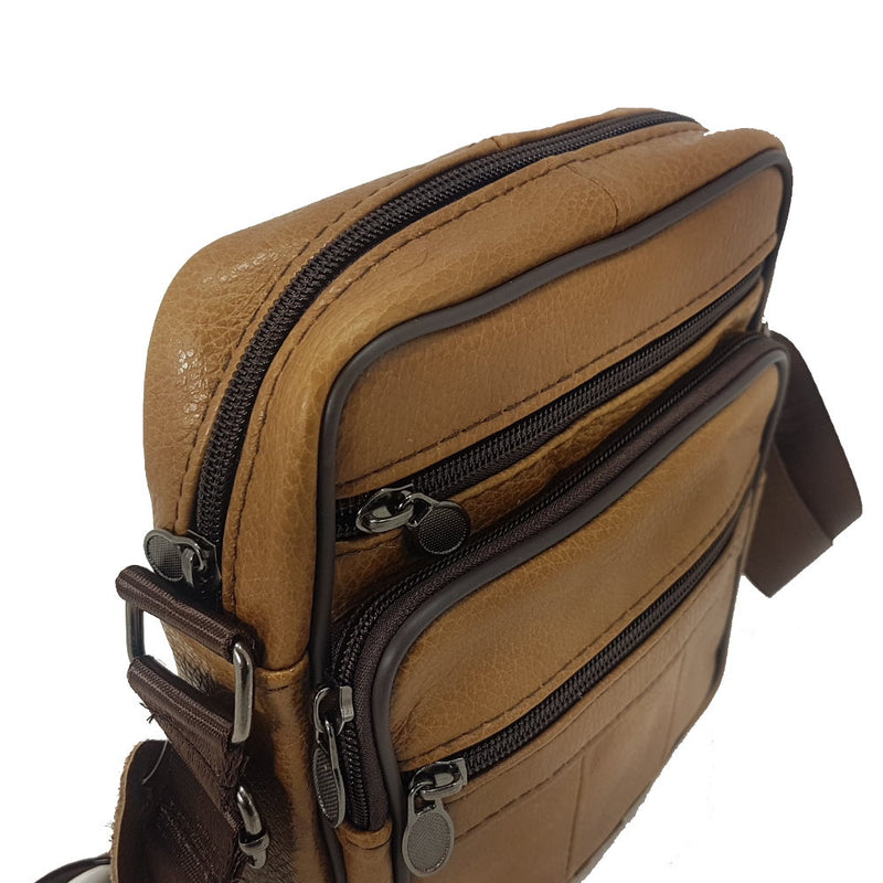 OSKA Men's Genuine Leather Shoulder Satchel Bag - Tan Brown