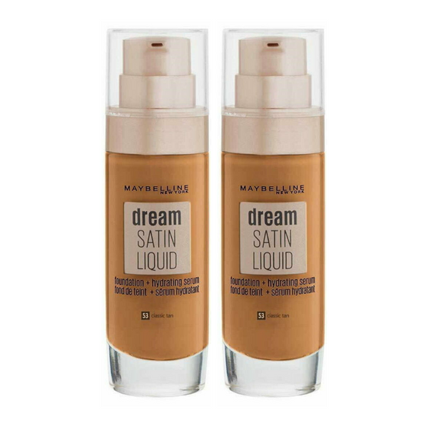 Two bottles of Maybelline Dream Satin Liquid Foundation in the shade '53 Classic Tan'.