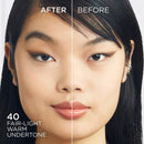Before and after comparison of a woman's face with makeup application, labeled 'APRèS' and 'AVANT'.