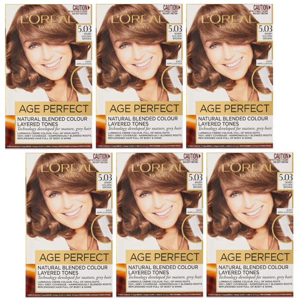 6x L'Oreal Paris Excellence Age Perfect Hair Colour 5.03 Warm Golden Brown