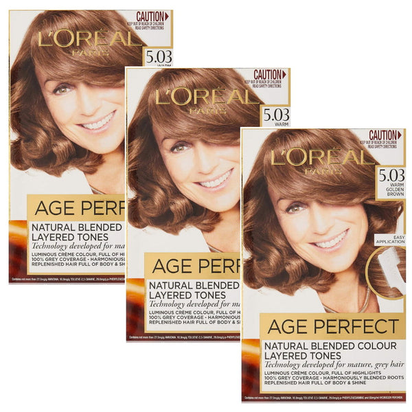 3x L'Oreal Paris Excellence Age Perfect Hair Colour 5.03 Warm Golden Brown