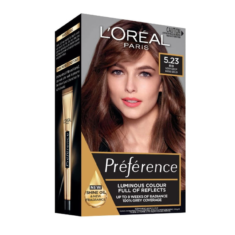 3x LOreal Preference Permanent Hair Colour - 5.23 Rio Very Deep Rose Gold