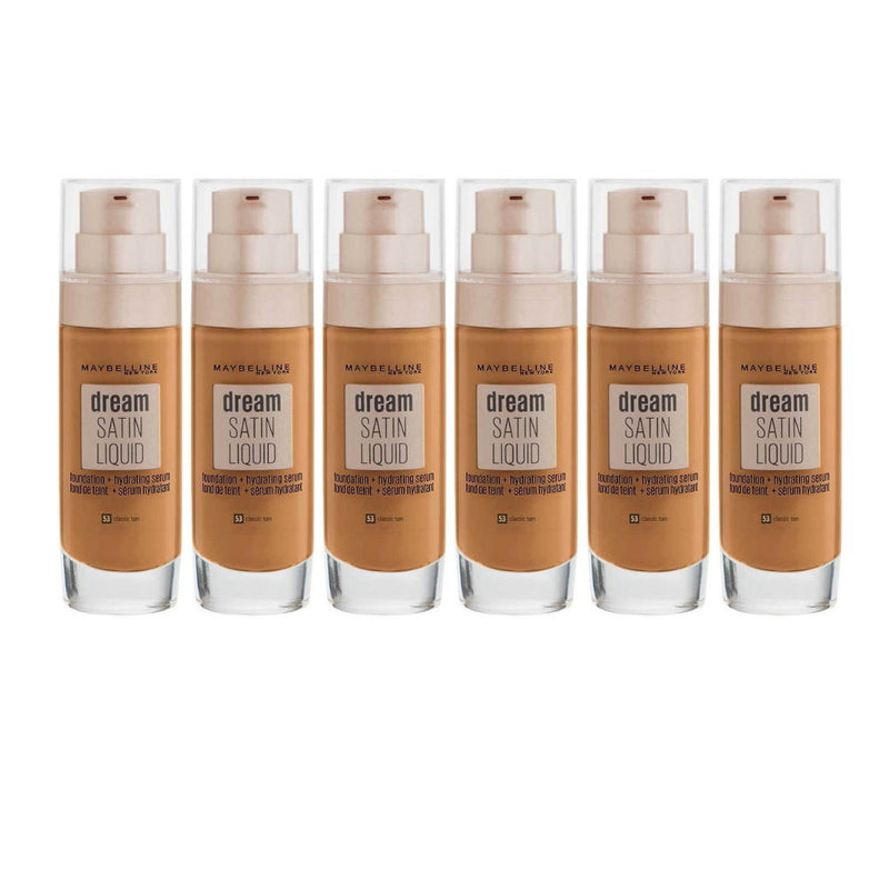 6x Maybelline Dream Satin Liquid Foundation Hydrating Serum 53 Classic Tan - Makeup Warehouse Australia