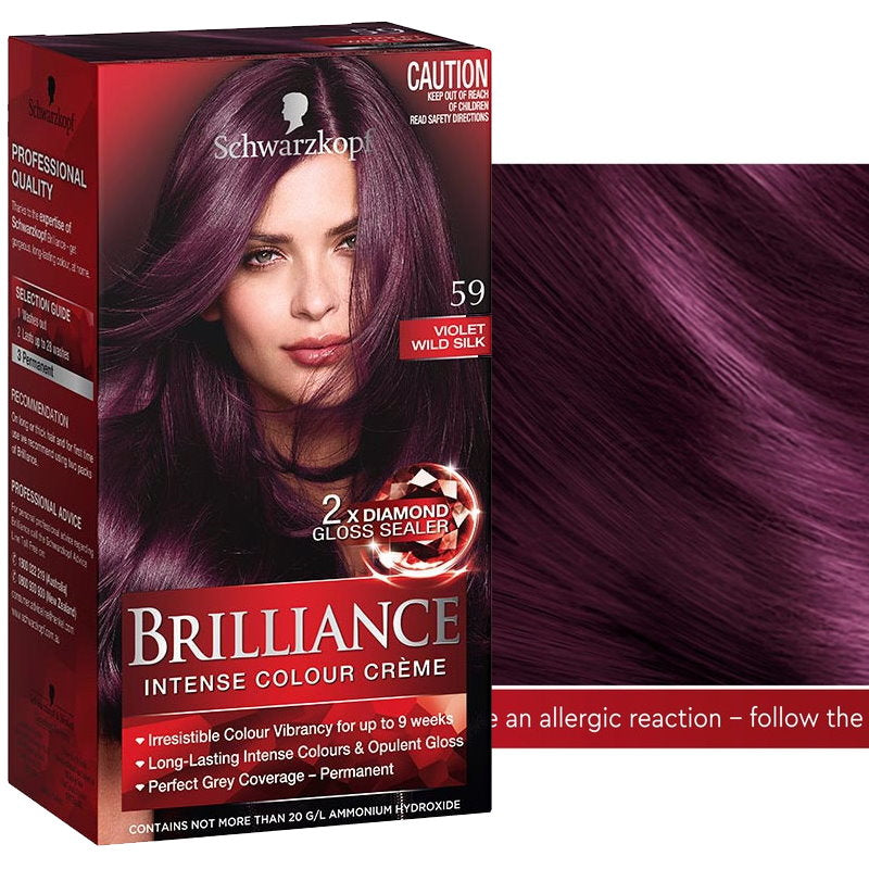 deep red  purple hair dye 6pk Schwarzkopf Brilliance Intense Colour Creme Hair Colour 59 Violet Wild Silk - Makeup Warehouse