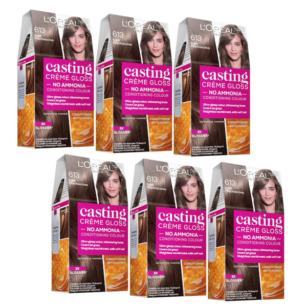 6x L'Oreal Paris Casting Creme Gloss Semi-Permanent Hair Colour 613 Iced Mochaccino