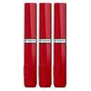 Three red L'Oreal lipsticks on a white background