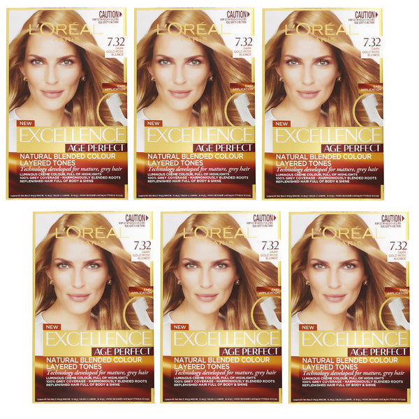 6x L'Oreal Paris Excellence Age Perfect Hair Colour 7.32 Dark Gold Rose Blonde