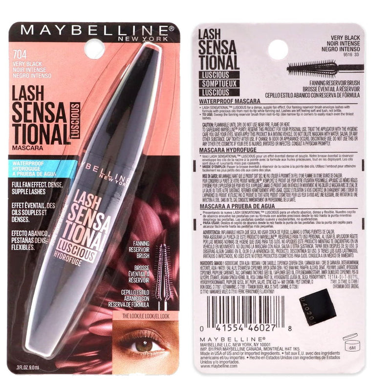 4x Maybelline Lash Sensational Luscious Mascara Waterproof - 704 Very Black