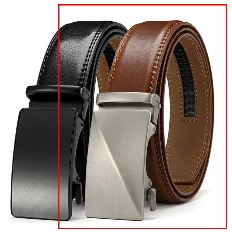 OSKA Men’s Luxury Belt Genuine Leather Automatic Buckle Matt Silver - Brown