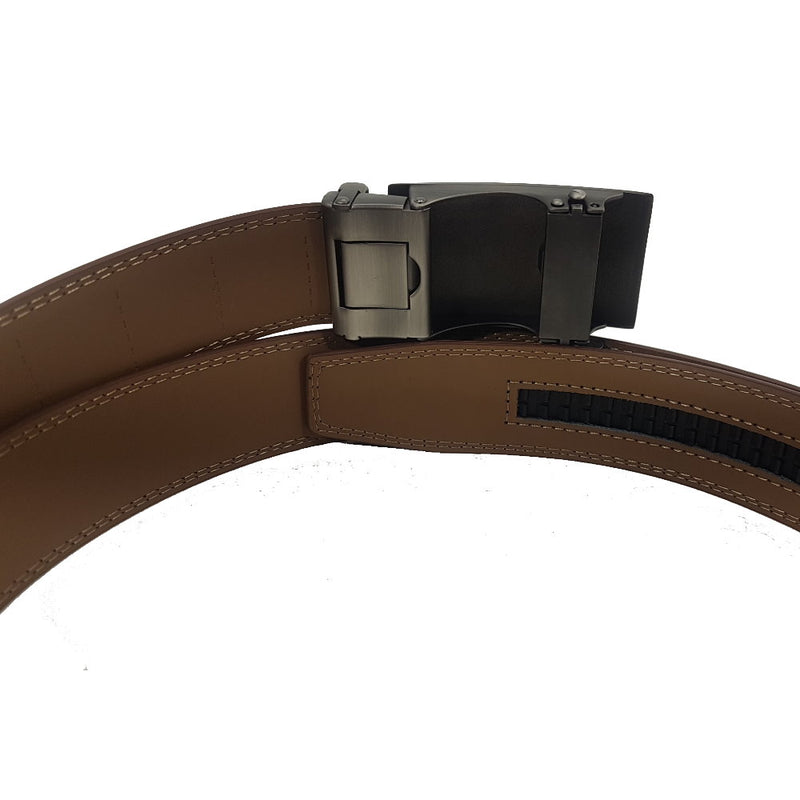 OSKA Men’s Luxury Belt Genuine Leather Automatic Buckle Matt Silver - Brown