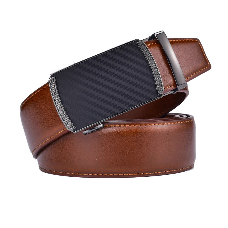 OSKA Men’s Luxury Belt Genuine Leather Buckle Black Gray - Rich Brown