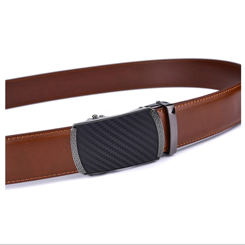 OSKA Men’s Luxury Belt Genuine Leather Buckle Black Gray - Rich Brown