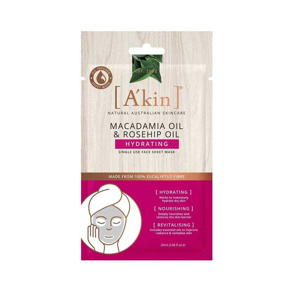 Akin Face Sheet Mask Hydrating Macadamia Oil & Rosehip Oil 20ml