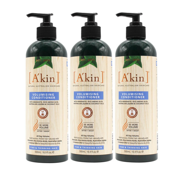3x Akin Volumising Conditioner Amaranth, Rice Amino Acid, Australian Jojoba and Coconut Oils 500ml