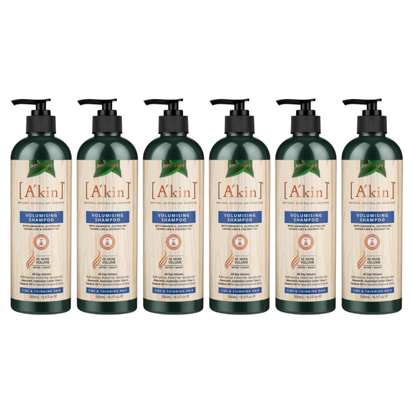 6x Akin Volumising Shampoo Amaranth, Australian Caviar Lime and Coconut Oil 500ml