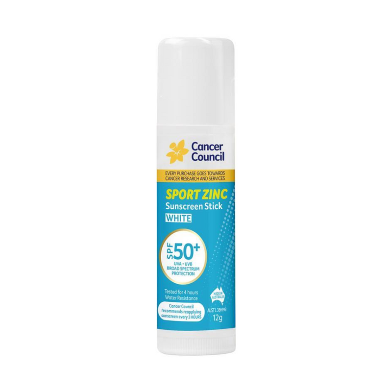 12x Cancer Council Sport Zinc Sunscreen Stick White spf 50+ 12g