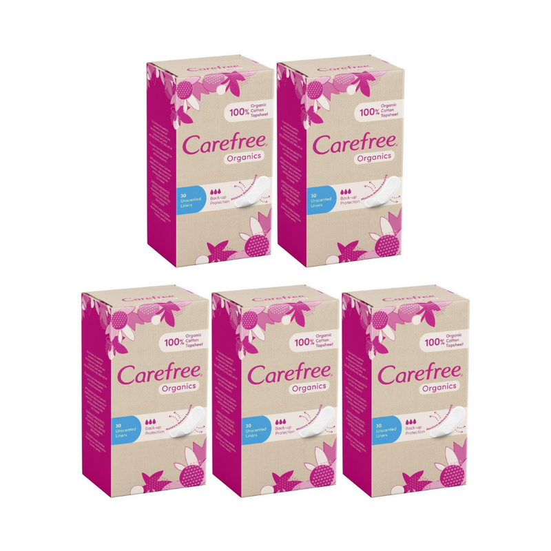 5x Carefree Organic Liner Original Unscented 30pk