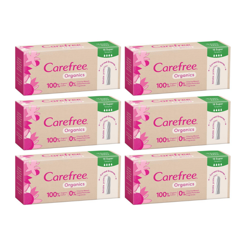 6x Carefree Organic Tampon Super 16pk