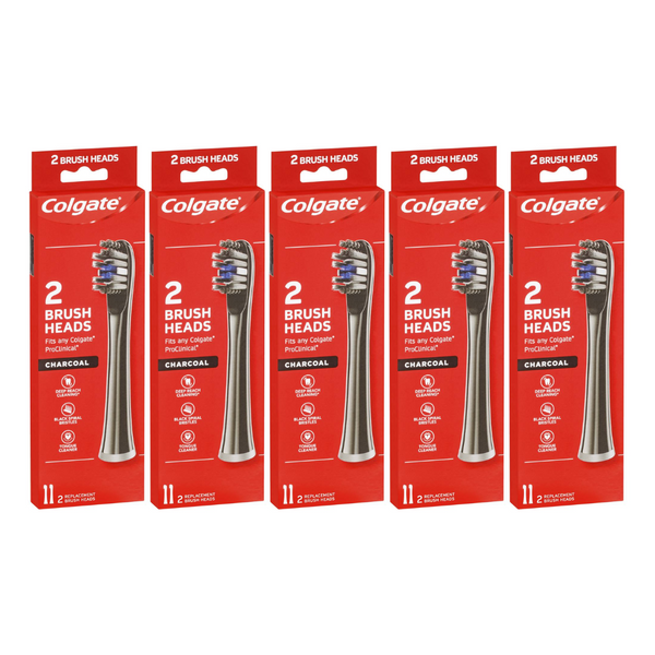 5x Colgate 2 Replacement Brush Heads Charcoal Fits any Colgate ProClincal