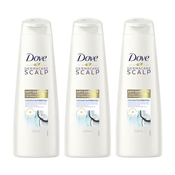 3x Dove Dermacare Scalp Anti-Dandruff Conditioner Coconut and Hydration 300ml