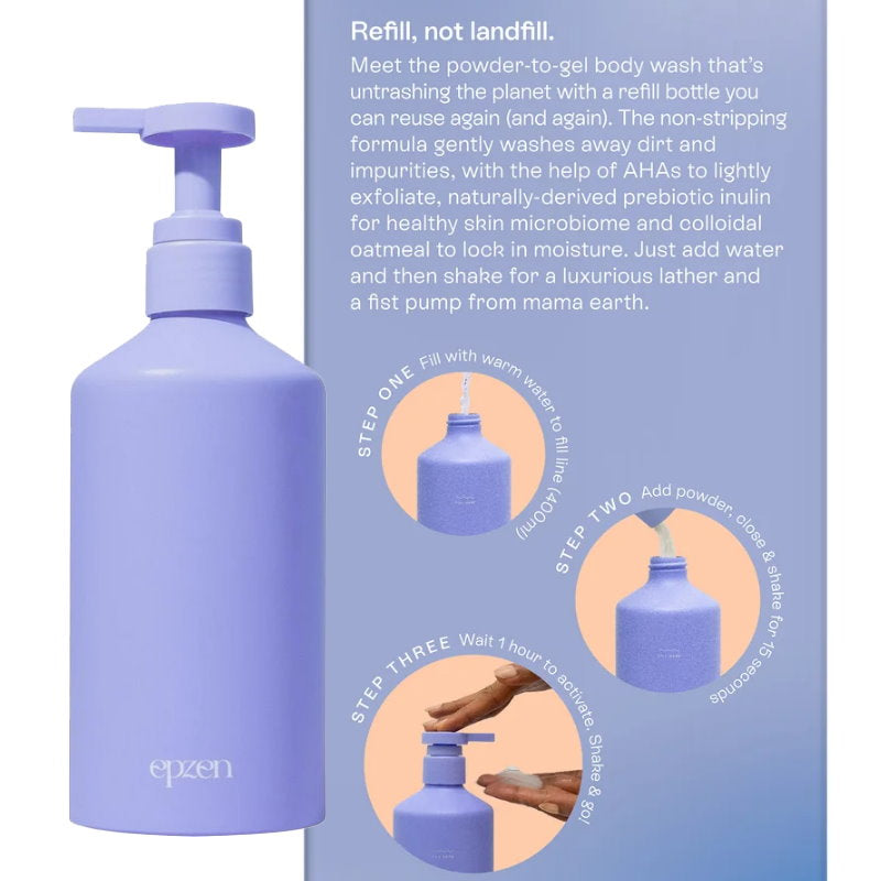 Epzen Body Wash Starter Pack Aluminium Bottle + 1 Refill Coconut Cream and Vanilla Bean
