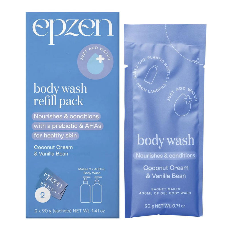 4x Epzen Body Wash Refill Pack Coconut Cream and Vanilla Bean 2 refills 2 x 20g sachets