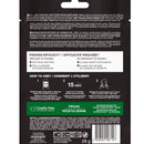 Back of a black skincare mask package showing product information, usage steps with illustrated faces, a green Cruelty Free and Vegan banner, and a barcode on a white background. Garnier AHA + BHA Charcoal Mattifying Serum Sheet Mask Oily Skin