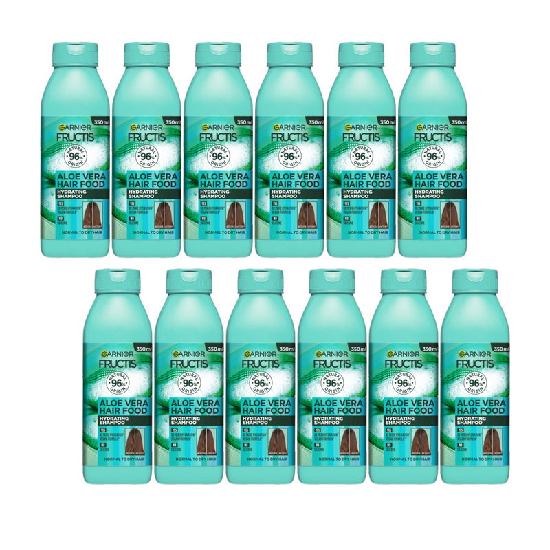 12x Garnier Fructis Hair Food Hydrating Aloe Vera Shampoo For Normal to Dry Hair 350ml