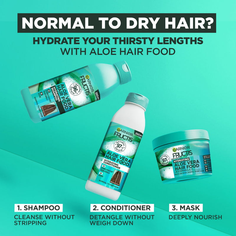 12x Garnier Fructis Hair Food Hydrating Aloe Vera Shampoo For Normal to Dry Hair 350ml