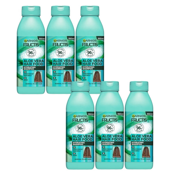 6x Garnier Fructis Hair Food Hydrating Aloe Vera Shampoo For Normal to Dry Hair 350ml