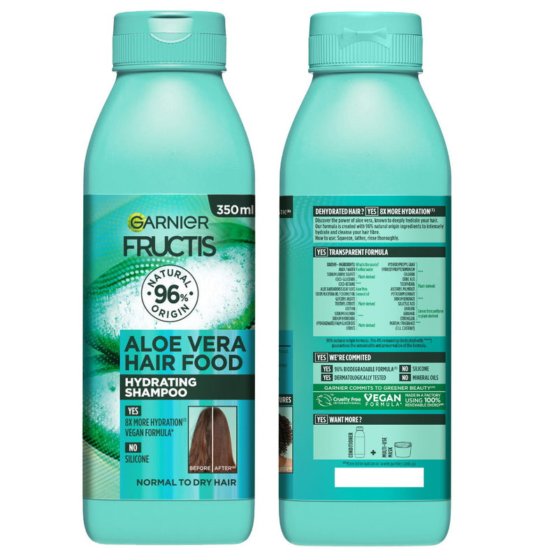 12x Garnier Fructis Hair Food Hydrating Aloe Vera Shampoo For Normal to Dry Hair 350ml