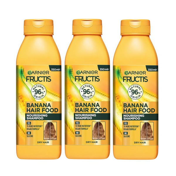 3x Garnier Fructis Hair Food Nourishing Banana Shampoo For Dry Hair 350ml